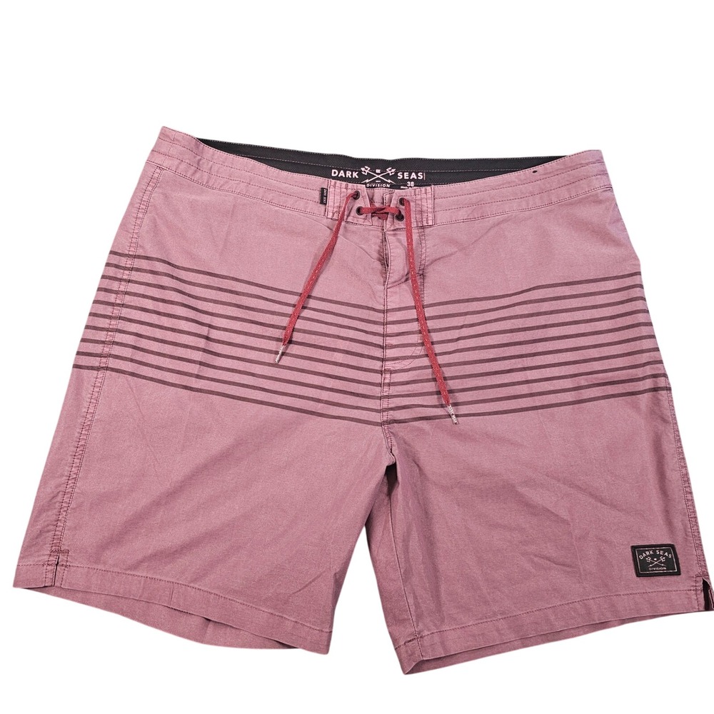 Dark Seas Division Mens 38 Board Shorts Burgundy Striped Surf Swim Trunks Mauve